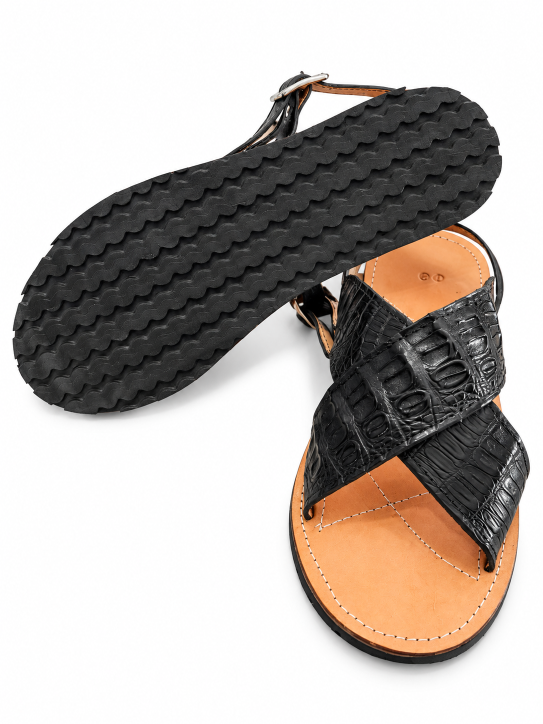 Genuine Crocodile Leather Sandals Men Cross Strap Rubber Sole Made in USA