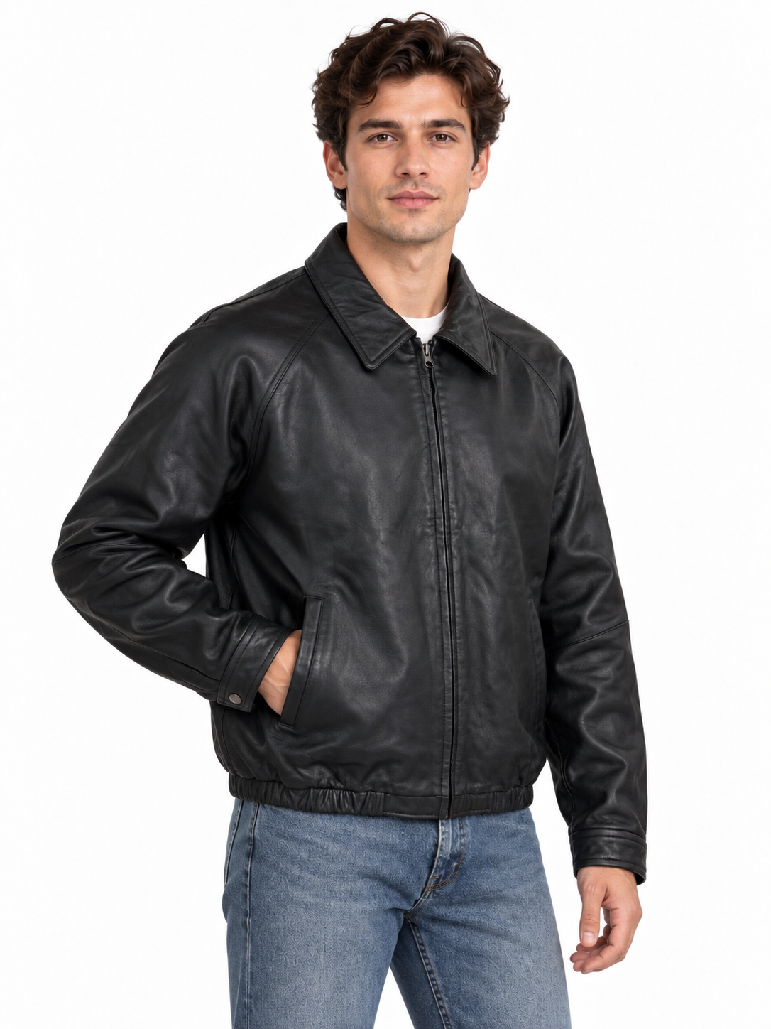 Men’s Genuine Soft Lambskin Leather Bomber Jacket – Black