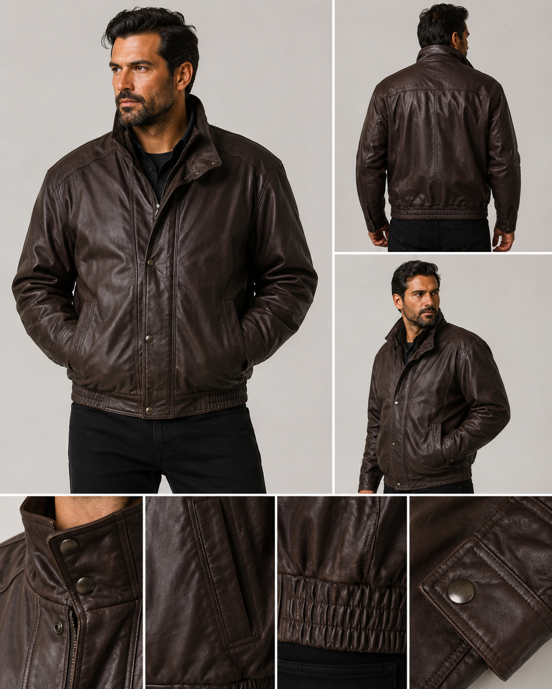 Men’s Brown Leather Double-Breasted Jacket – Size 2XL