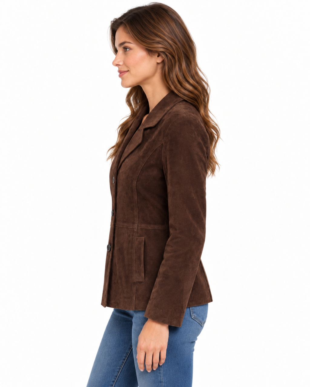 Women’s Genuine Suede Leather Jacket – Dark Brown Soft Leather Blazer