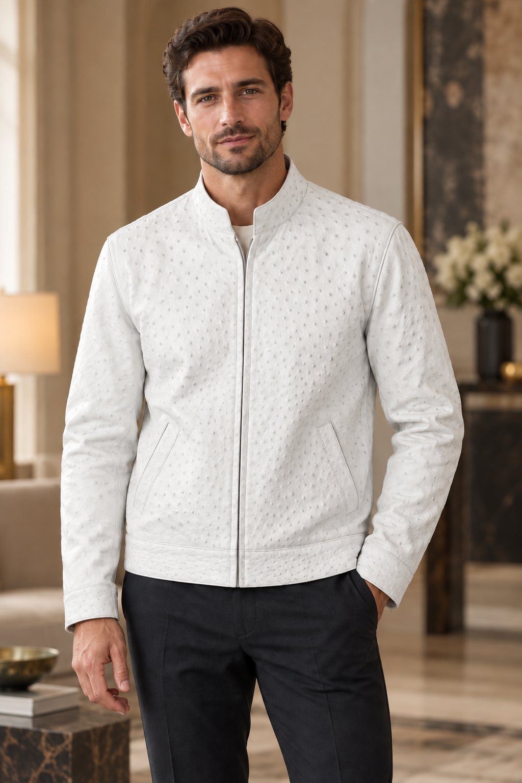 100% Genuine Full-Quill Ostrich Leather Jacket — Not Embossed