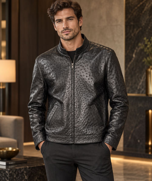100% Genuine Full-Quill Ostrich Leather Jacket — Not Embossed