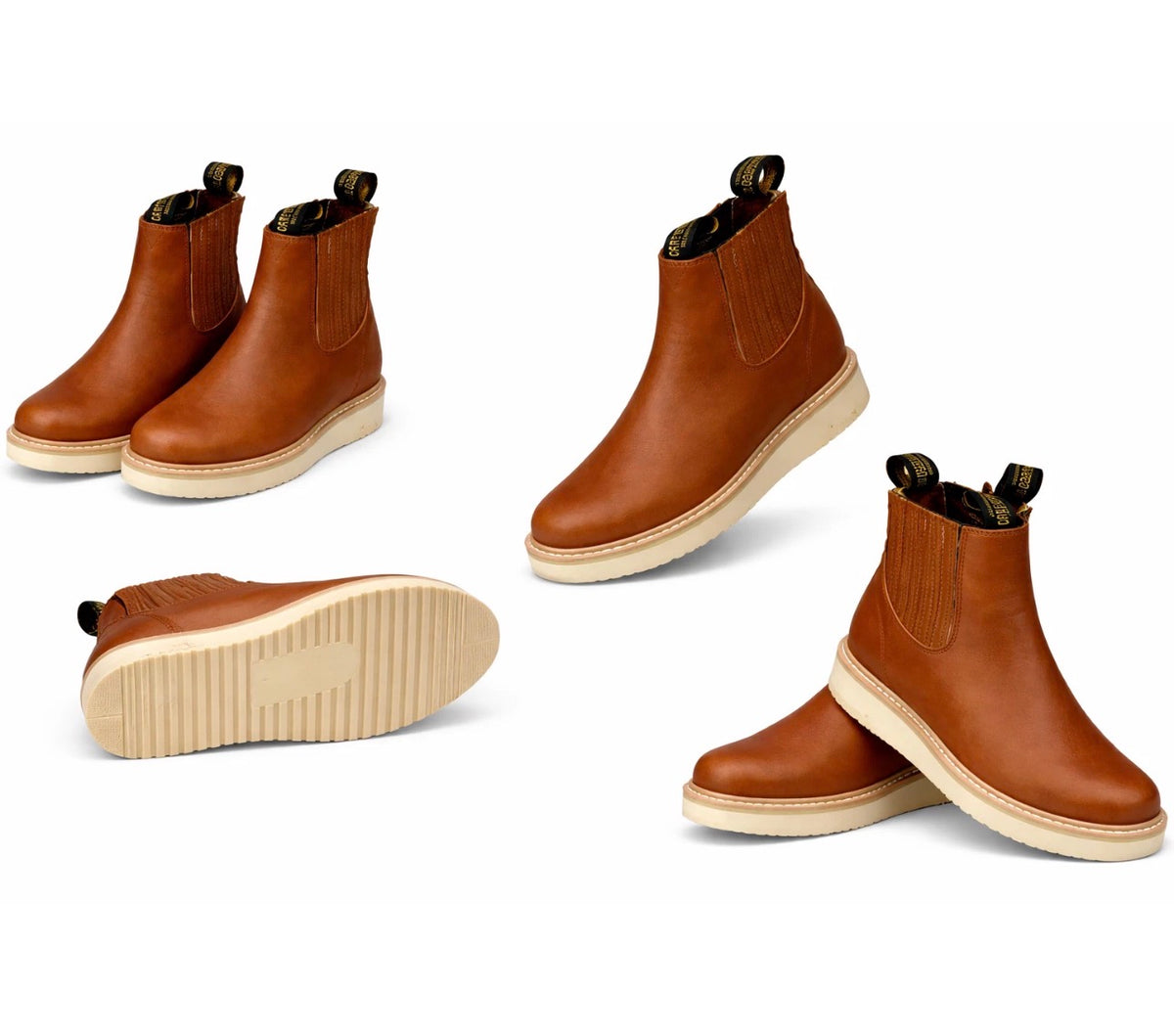 Men’s Genuine Leather Pull-On Work Boots – Brown Chelsea Style with Durable Wedge Sole