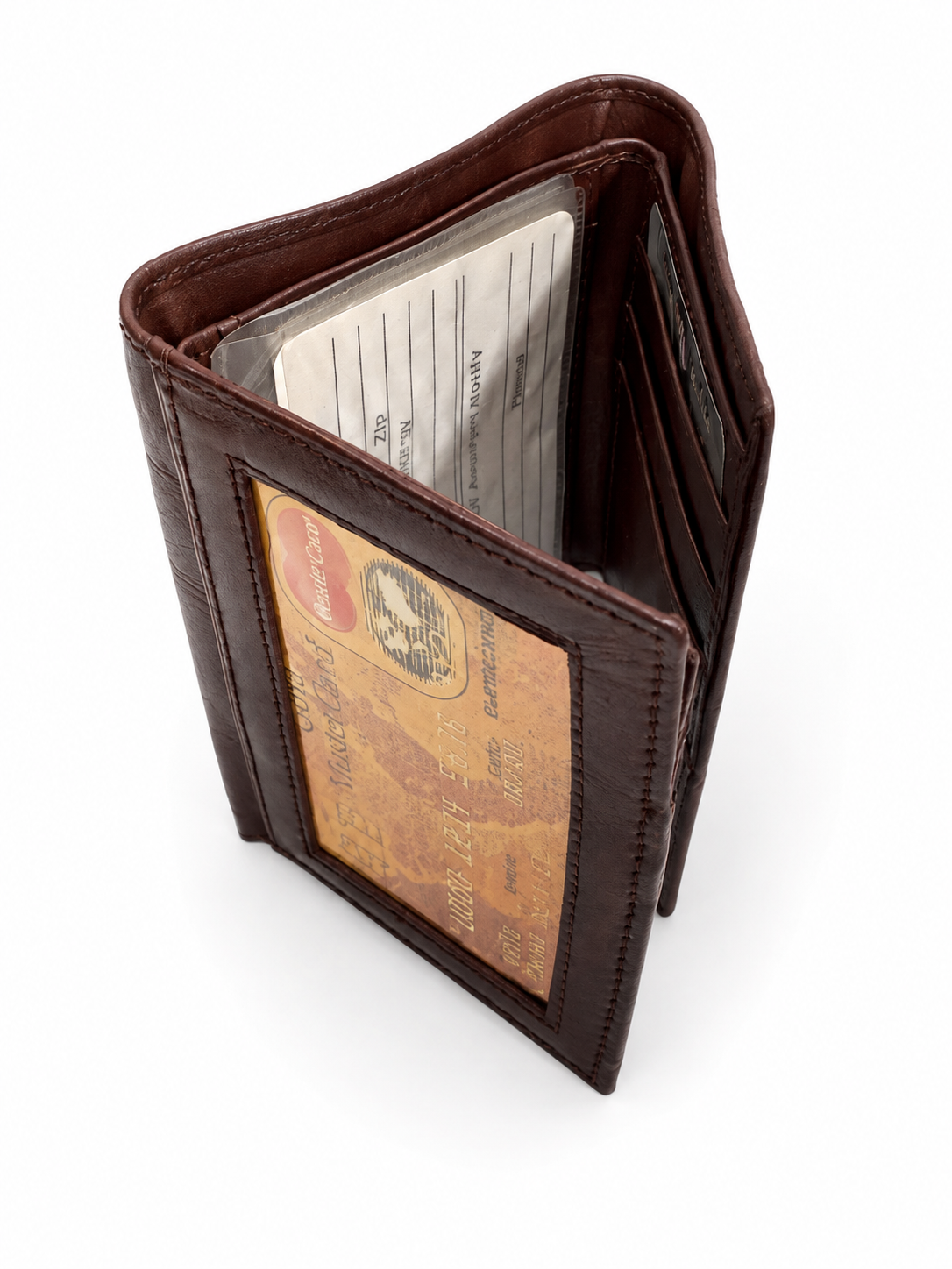 Men’s Genuine Leather Brown Bifold Wallet with ID Window & Card Slots