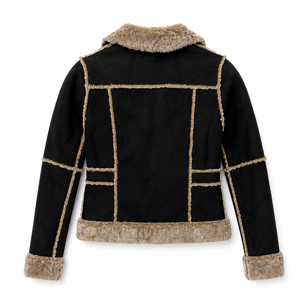 Women’s Black Suede Leather Faux Fur Jacket – Size Small