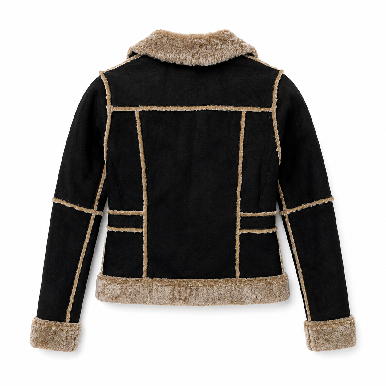 Women’s Black Suede Leather Faux Fur Jacket – Size Small