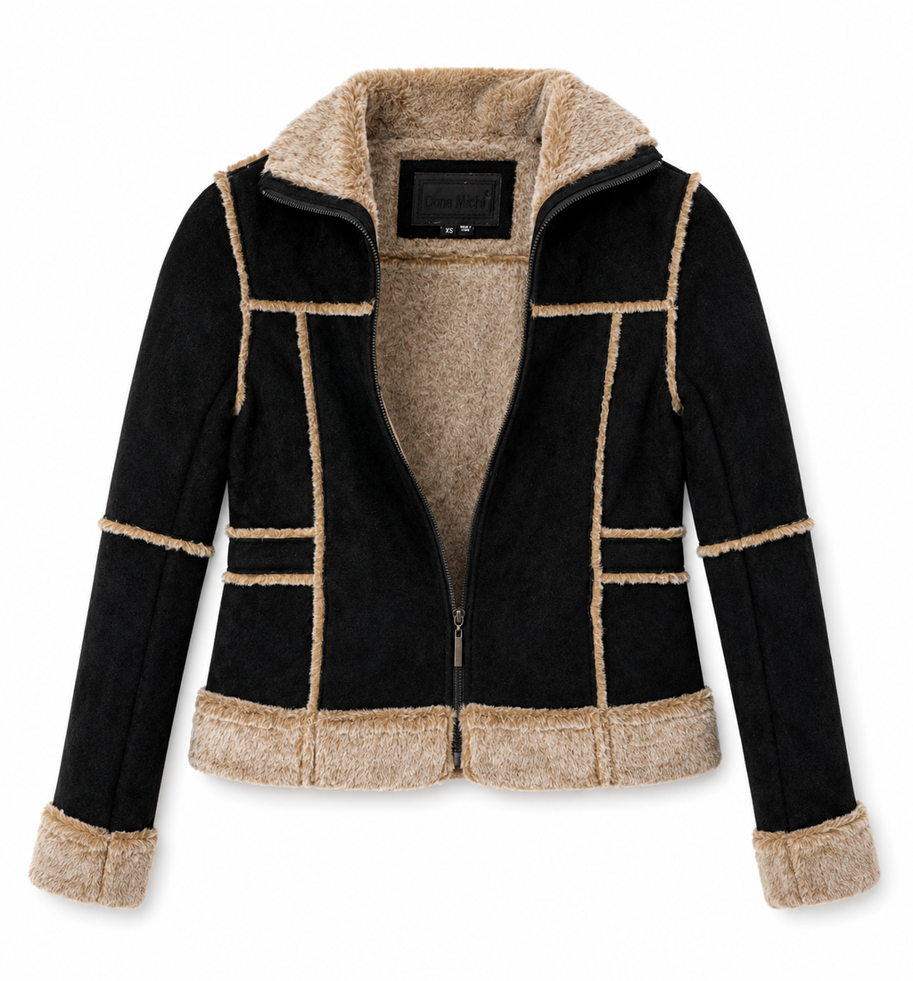 Women’s Black Suede Leather Faux Fur Jacket – Size Small