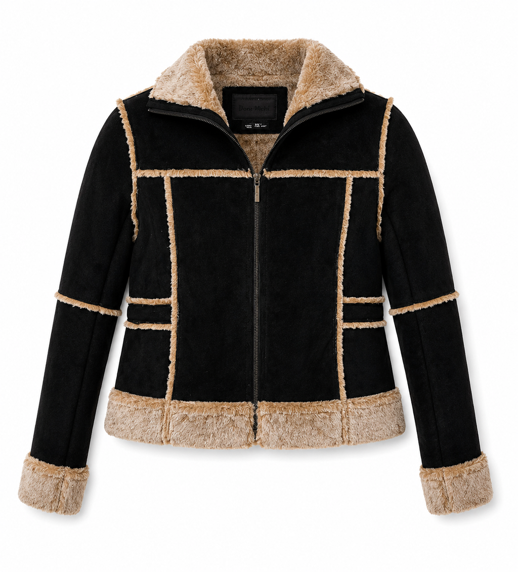 Women’s Black Suede Leather Faux Fur Jacket – Size Small