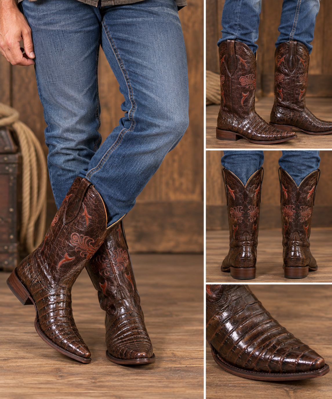 Men’s Genuine Cowhide Crocodile Belly Print 3X Cowboy Boots