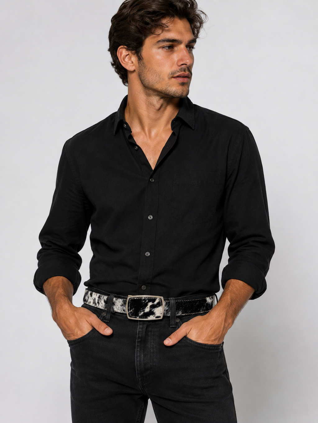 Genuine Cowhide Hair -on Leather Western Belt