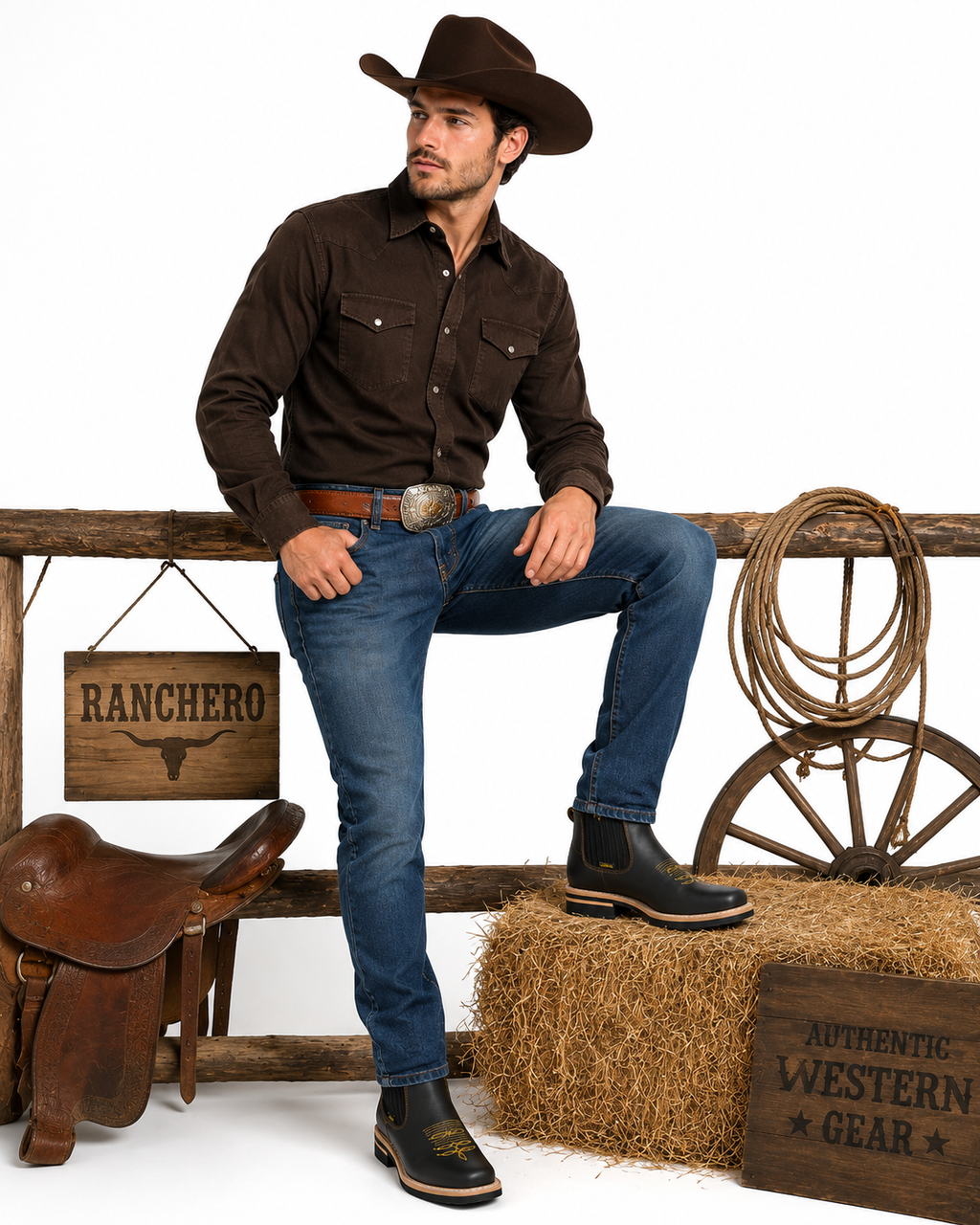 Men’s Genuine Leather Short Ankle Cowboy Botín Boots – Western Embroidered Chelsea Style