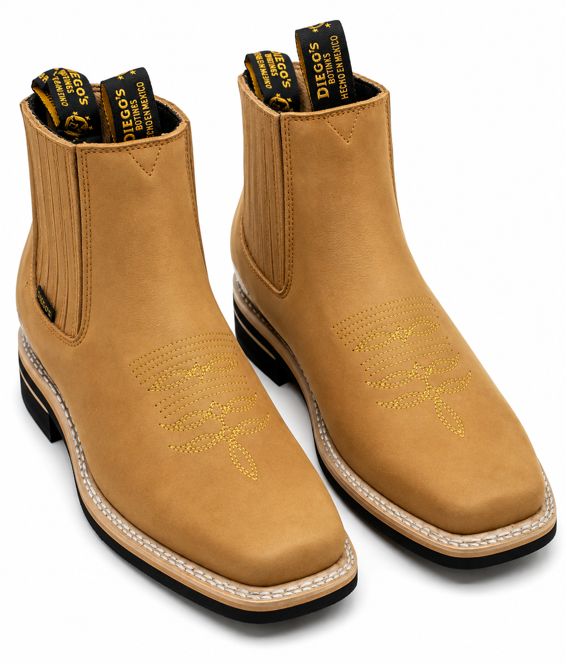 Men’s Genuine Leather Short Ankle Cowboy Botín Boots – Western Embroidered Chelsea Style