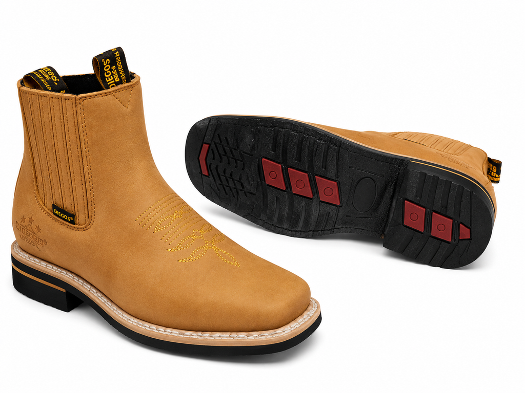Men’s Genuine Leather Short Ankle Cowboy Botín Boots – Western Embroidered Chelsea Style