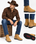 Men’s Genuine Leather Short Ankle Cowboy Botín Boots – Western Embroidered Chelsea Style