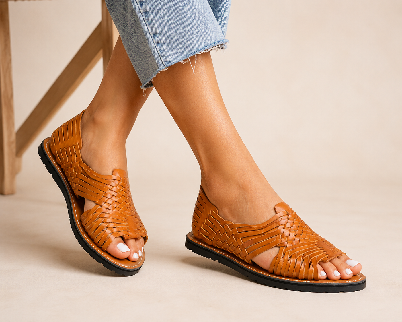 Women's Genuine Authentic Mexican Huarache Sandals Handwoven Leather with Rubber