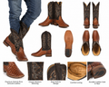 Men’s Genuine Cowhide Leather Western Cowboy Boots – Ostrich Imitation Print – Classic Stitched Pull-On Rodeo Boots Tan