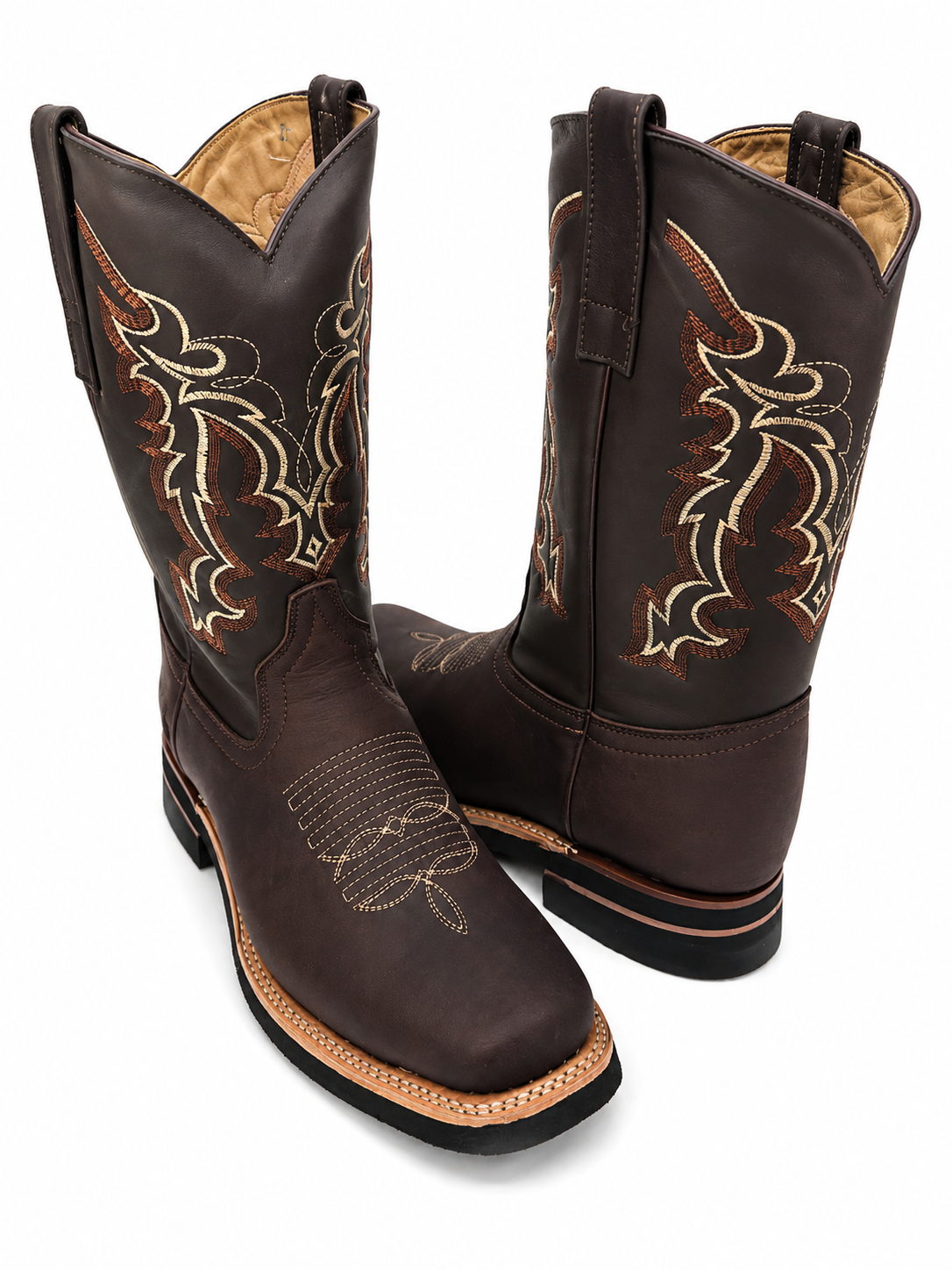 Men’s Genuine Leather Rodeo Cowboy Boots – Western Embroidered Ranch Boots