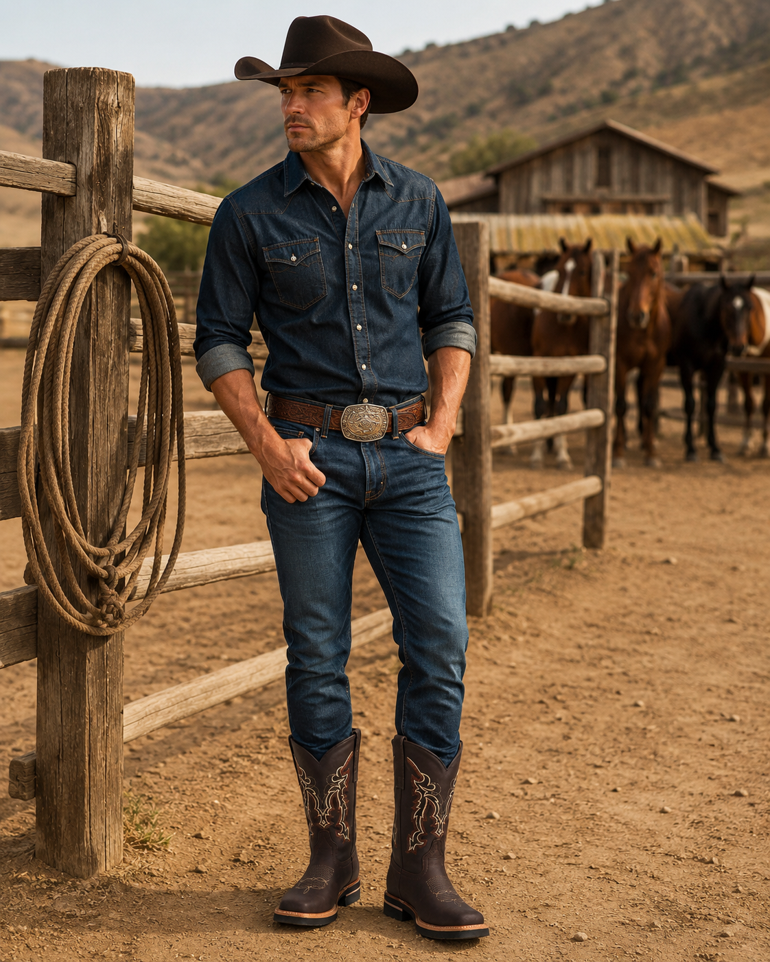 Men’s Genuine Leather Rodeo Cowboy Boots – Western Embroidered Ranch Boots