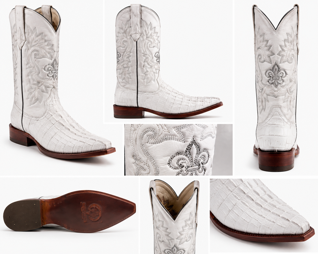 Men's Genuine Leather Cowboy Boots – Crocodile Print Cowhide Leather Snip Toe