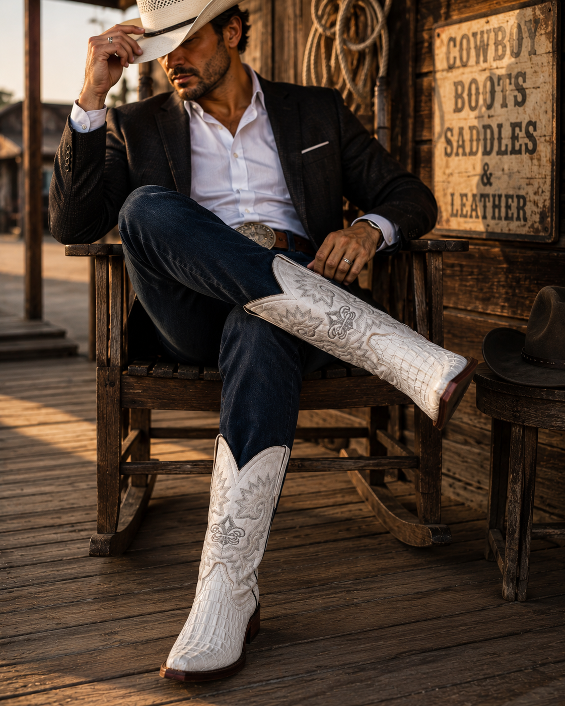 Men's Genuine Leather Cowboy Boots – Crocodile Print Cowhide Leather Snip Toe