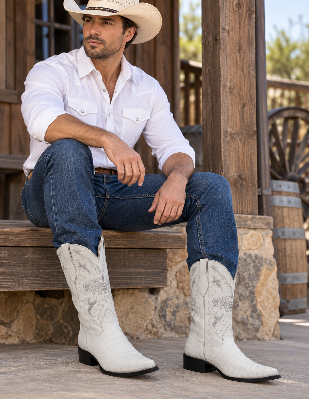 Men’s Genuine Cowhide Crocodile Belly Print 3X Cowboy Boots