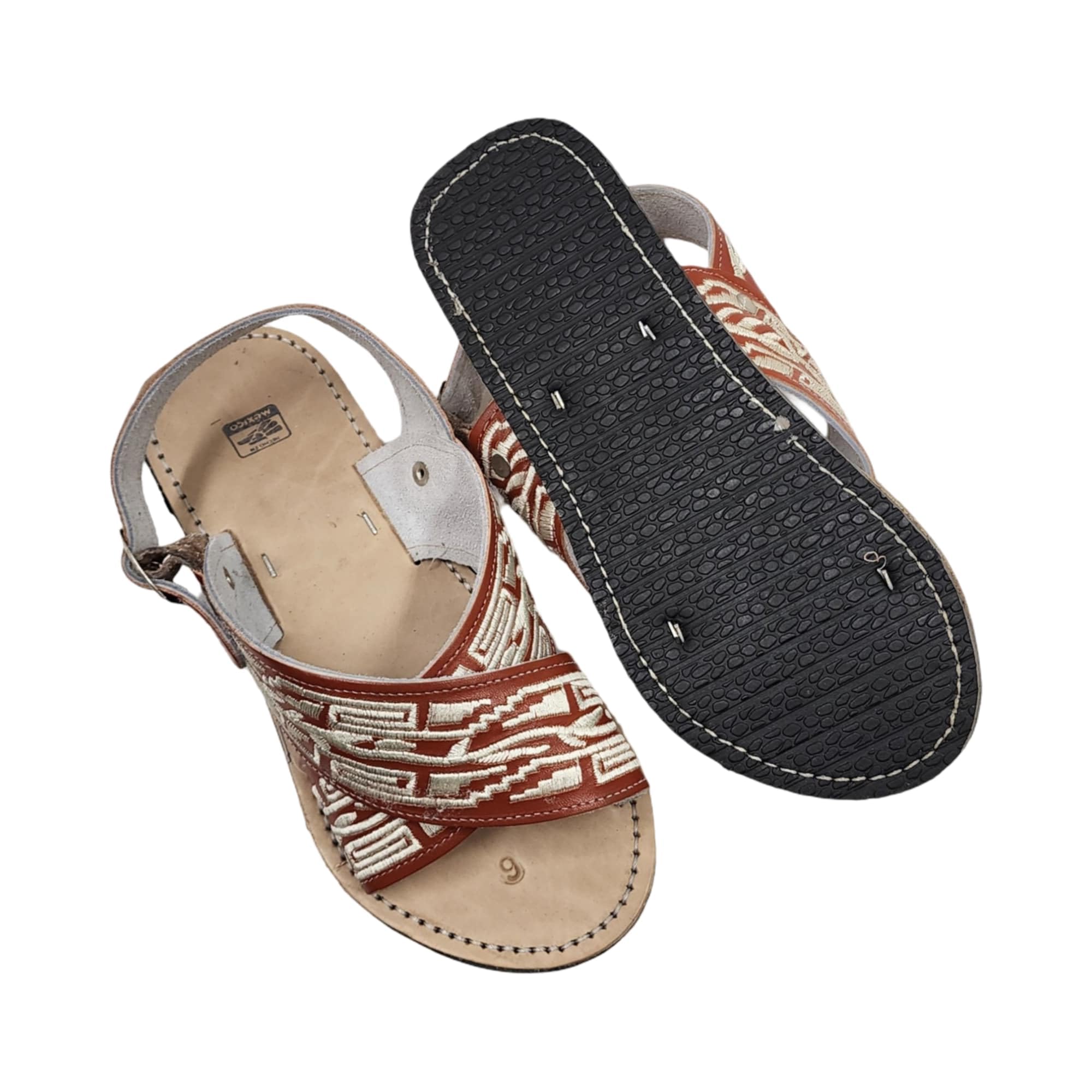 Dona Michi MEN LEATHER MEXICAN two strap PITEADO BORDADO SANDALS Huarache Cruzado Bordado