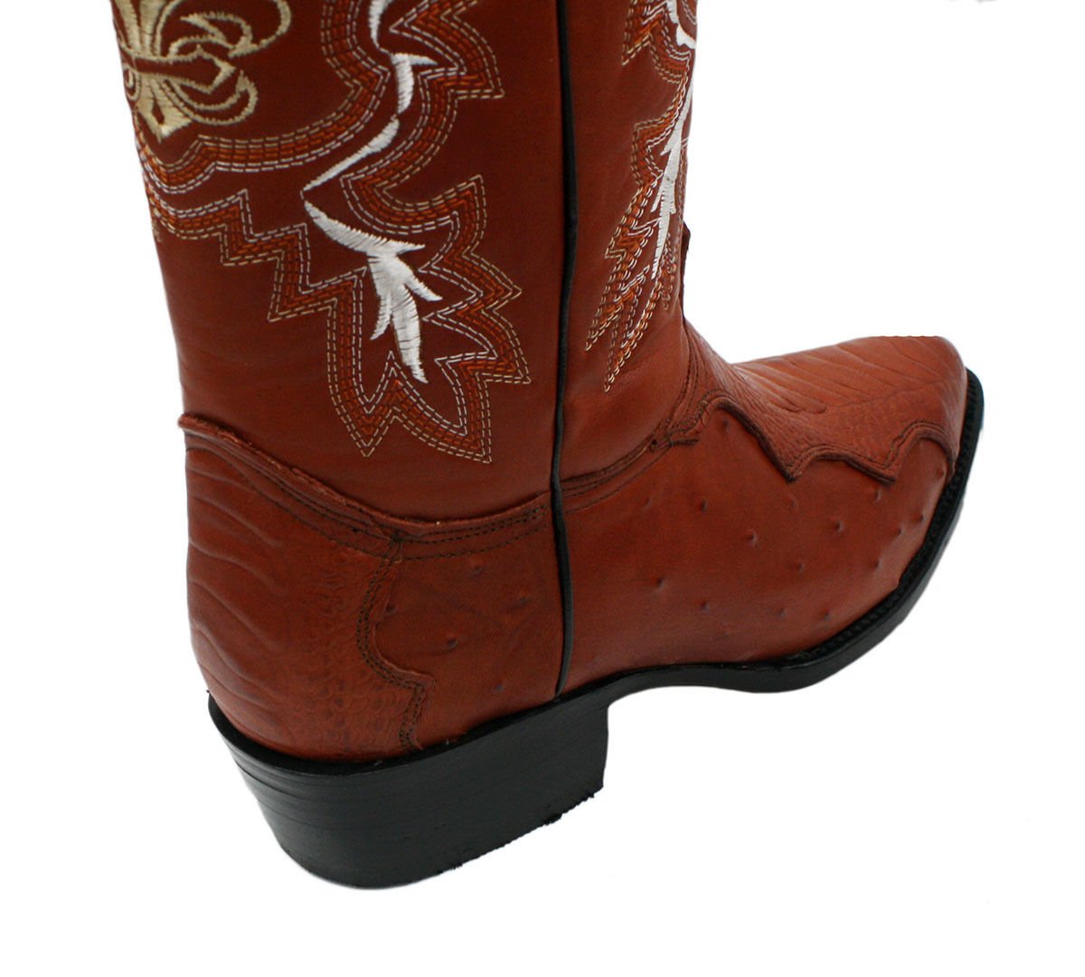 Men Genuine Cowhide Ostrich and Crocodile Print Leather J Toe Cowboy Boots