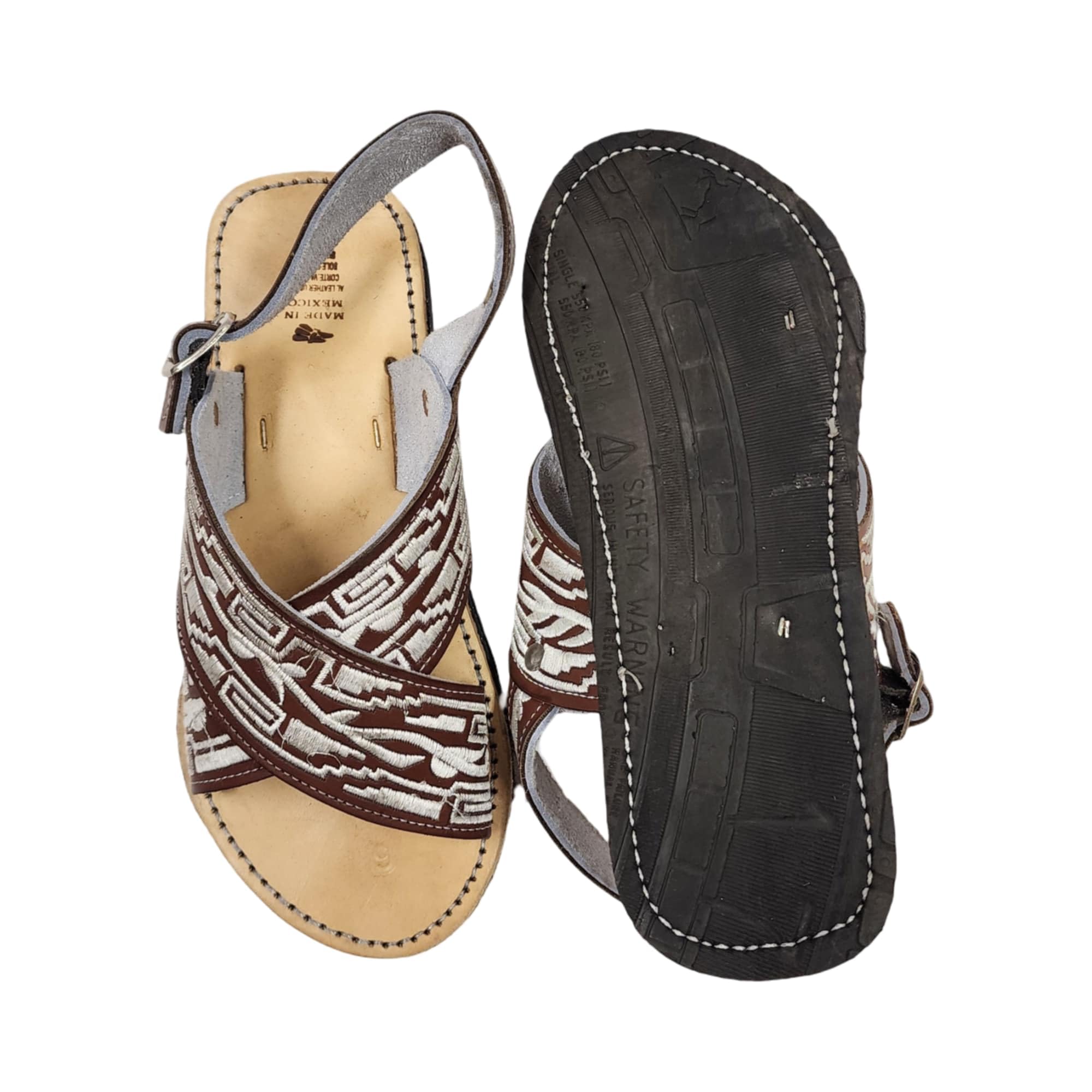 Dona Michi MEN LEATHER MEXICAN two strap PITEADO BORDADO SANDALS Huarache Cruzado Bordado