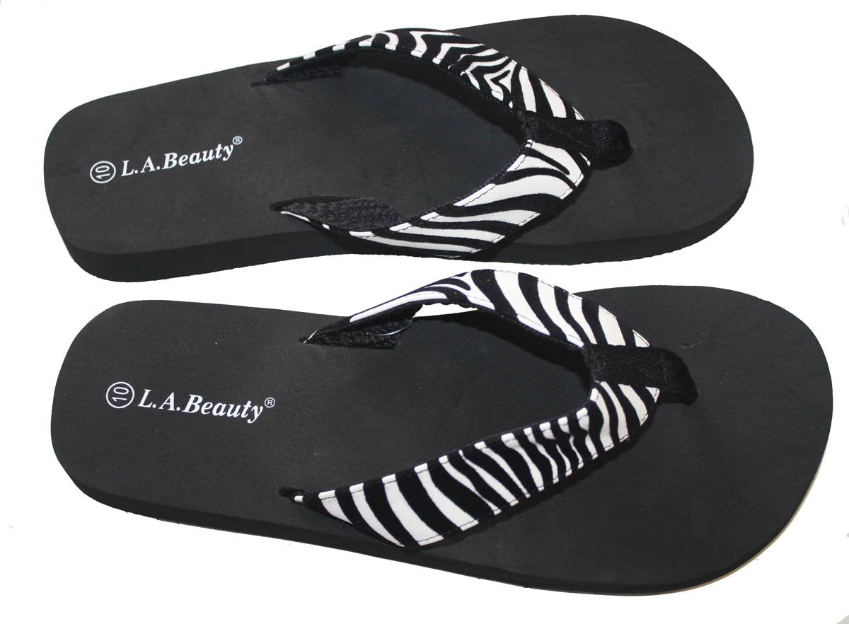 Dona Michi Womens Sandal Flat Beach Flip Flops Zebra Print strap Style Thongs Flats WB070