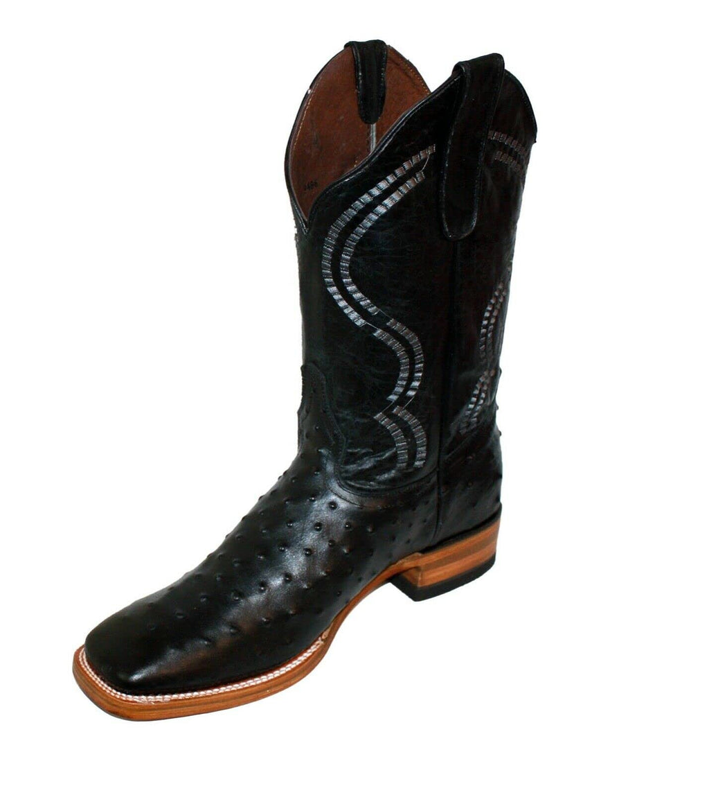 Dona Michi Men Genuine Cowhide Ostrich Print Square Toe Rodeo Leather Boots