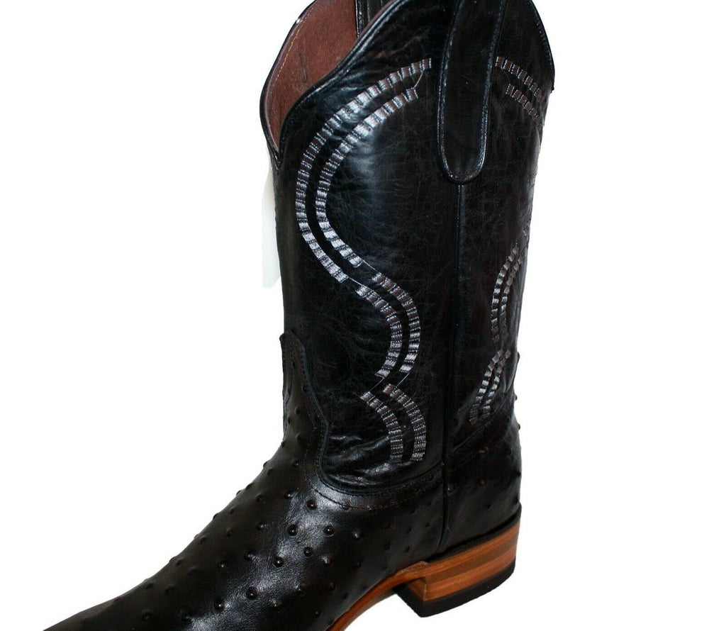 Dona Michi Men Genuine Cowhide Ostrich Print Square Toe Rodeo Leather Boots