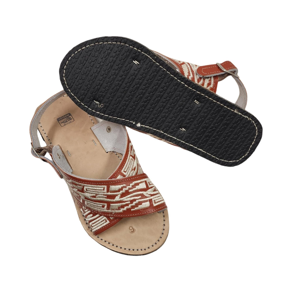 Dona Michi MEN LEATHER MEXICAN two strap PITEADO BORDADO SANDALS Huarache Cruzado Bordado