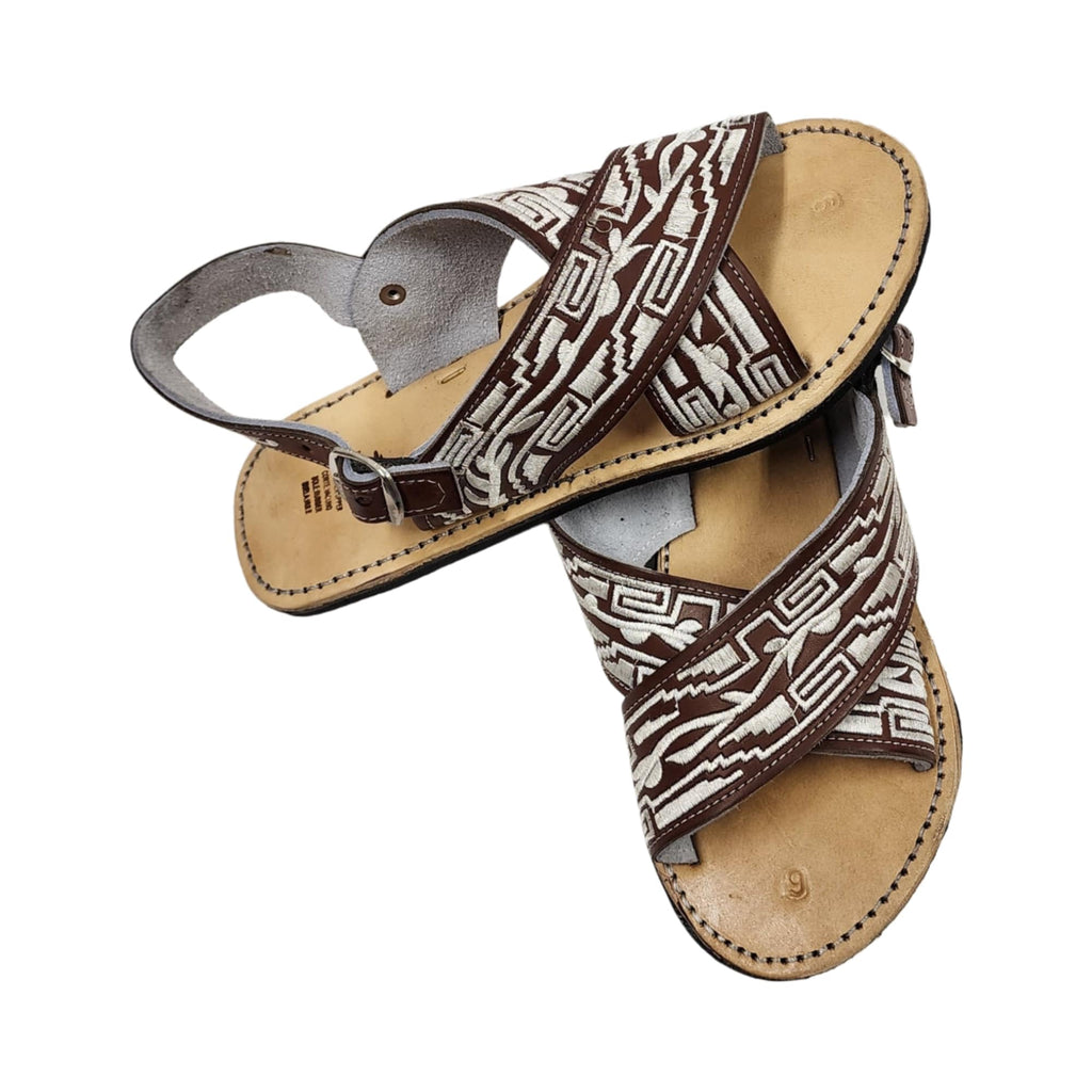 Dona Michi MEN LEATHER MEXICAN two strap PITEADO BORDADO SANDALS Huarache Cruzado Bordado