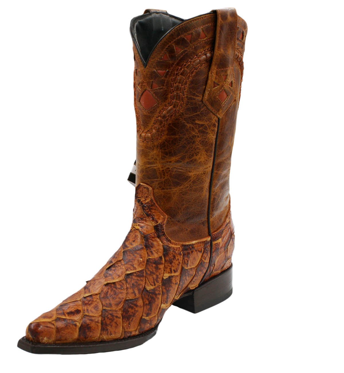 Men's Snip Toe Genuine Fish Skin Leather Cowboy Western Boots