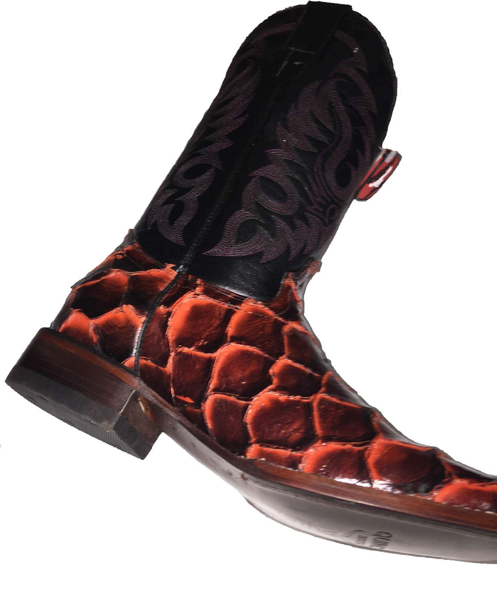 Men's Cowhide Fish Print Leather Boots Ranch Toe Rodeo Handcrafted Boots