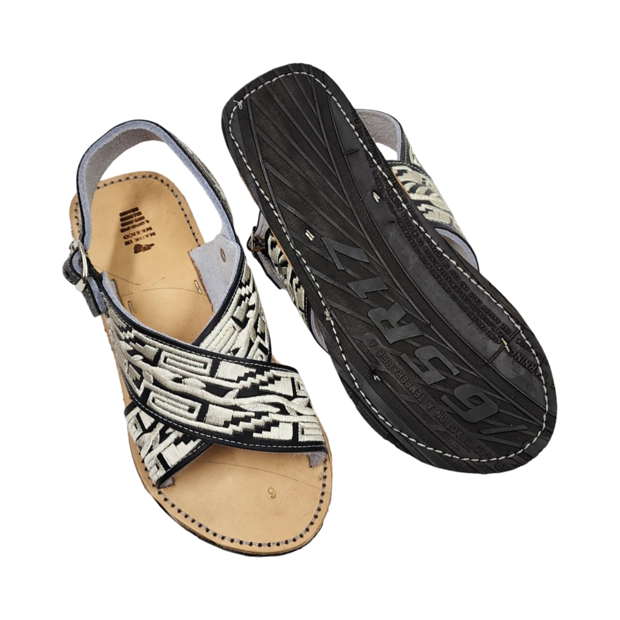 Dona Michi MEN LEATHER MEXICAN two strap PITEADO BORDADO SANDALS Huarache Cruzado Bordado
