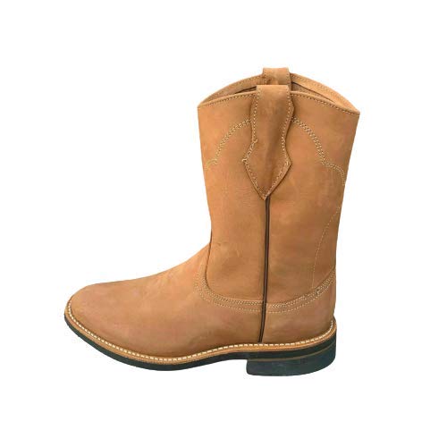 Dona Michi MEN'S WORK BOOTS GENUINE NUBUCK LEATHER PULL ON TAN/MOCA SAFETY WESTERN BOTAS