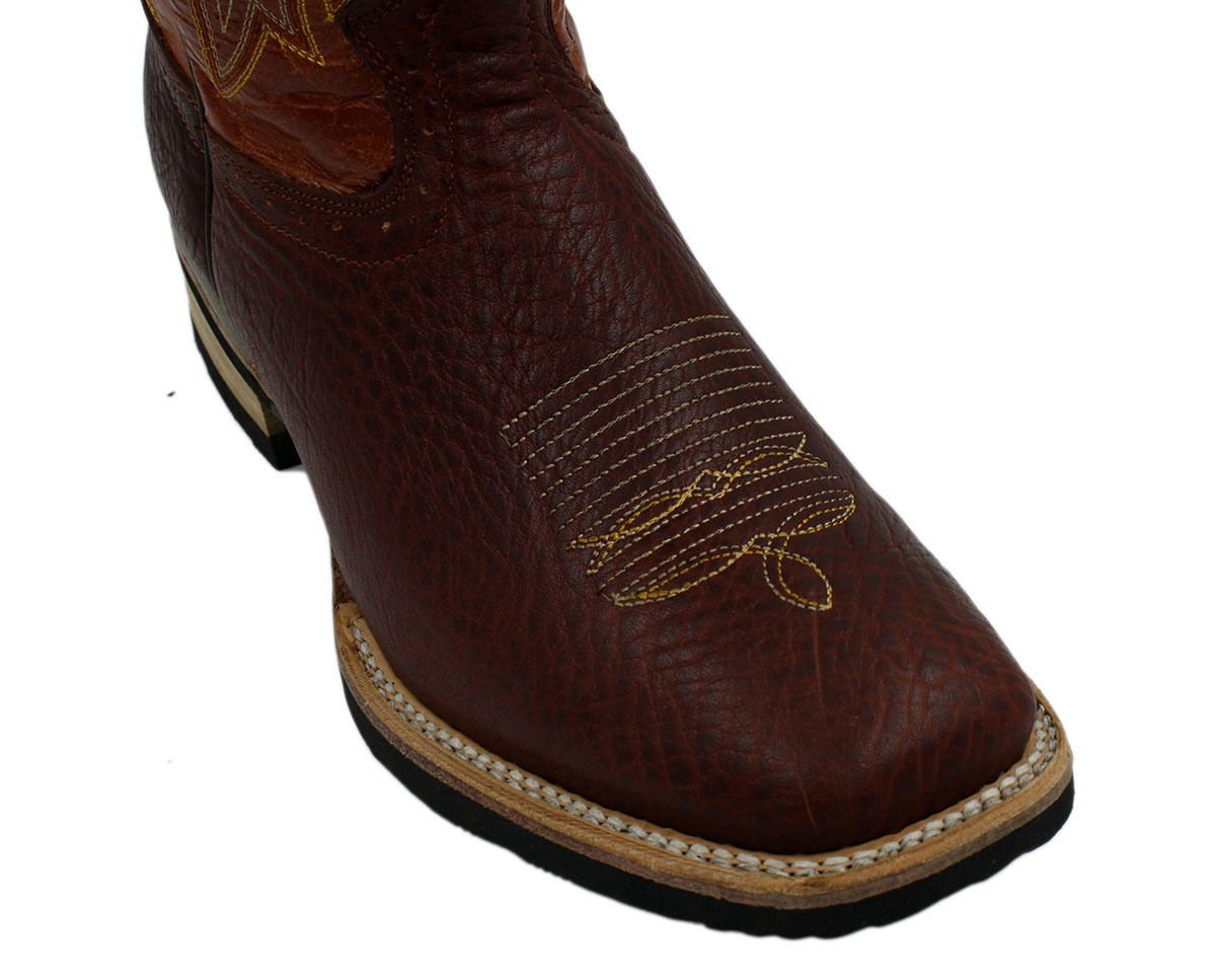 Men Genuine Bull Shoulder Leather Square Toe decarative Shaft Boots