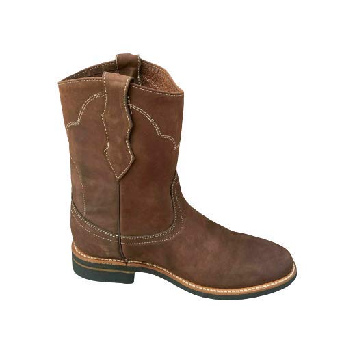 Dona Michi MEN'S WORK BOOTS GENUINE NUBUCK LEATHER PULL ON TAN/MOCA SAFETY WESTERN BOTAS