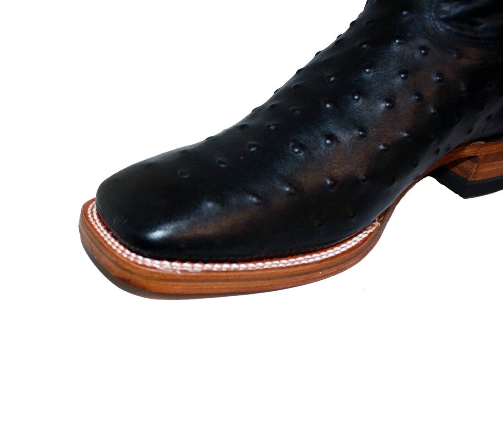 Dona Michi Men Genuine Cowhide Ostrich Print Square Toe Rodeo Leather Boots
