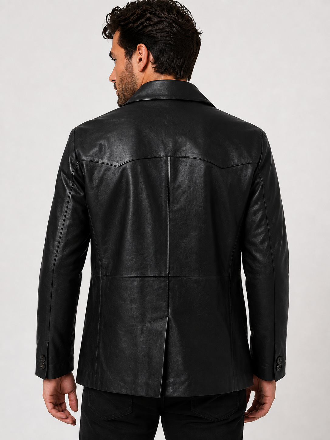 Men’s Genuine Leather Western Sport Coat Blazer – Black Leather Cowboy Jacket, Western Yoke, 2-Button Casual Dress Jacket