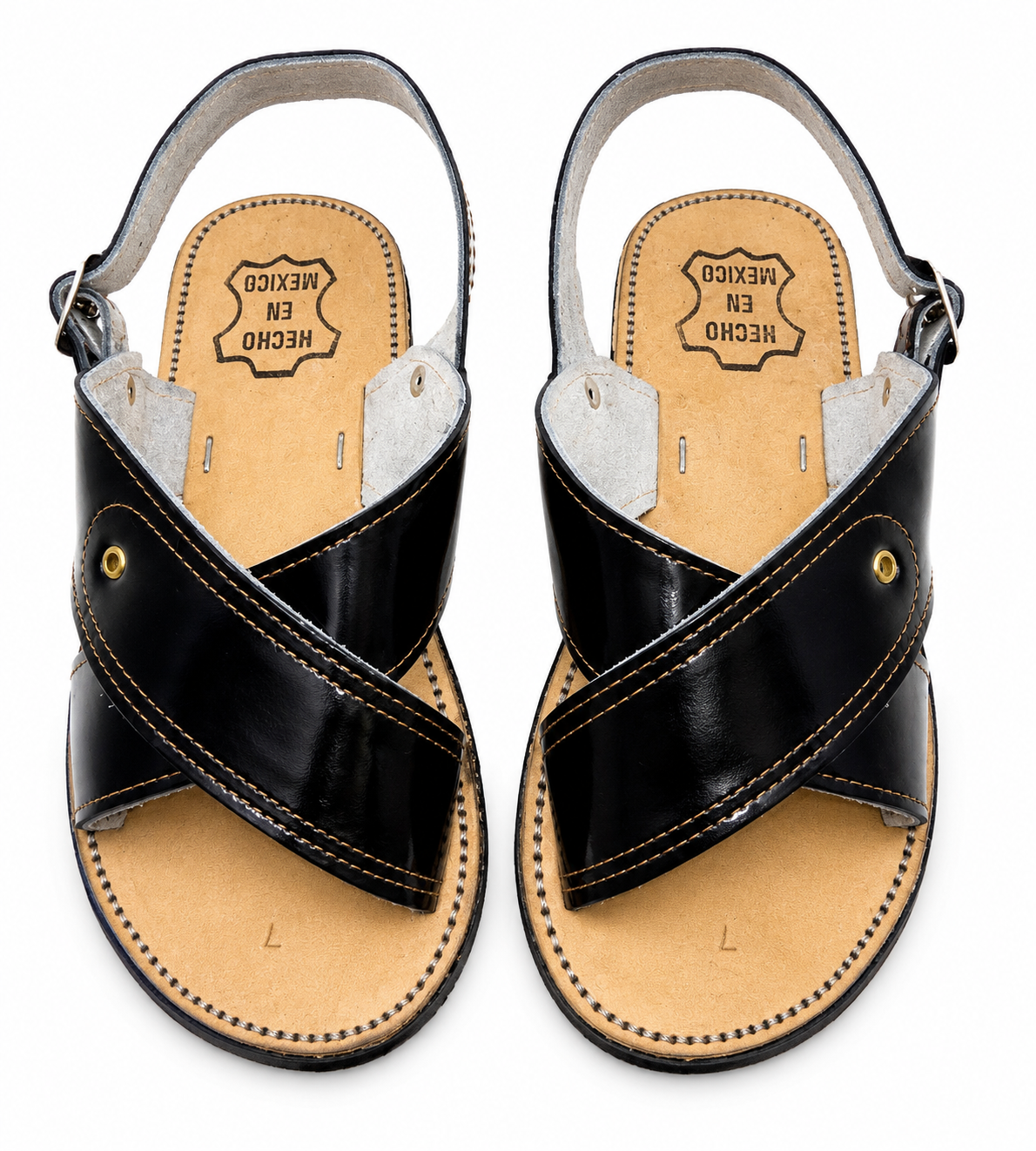 Men’s Authentic Mexican Leather Sandals – Black Cross-Strap Chameleon