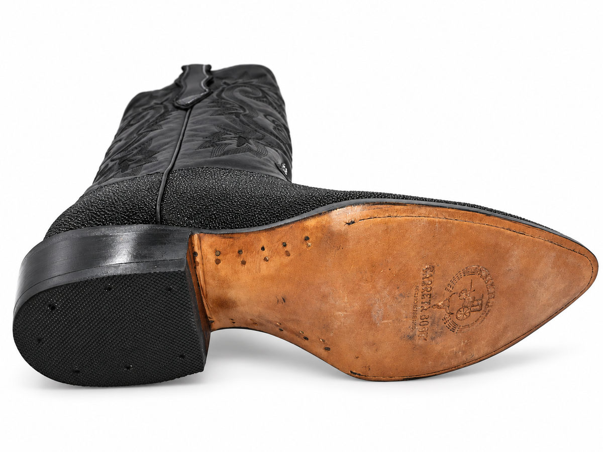Men Genuine Cowhide Stingray Print Western Rodeo J Toe Leather Sole Boots