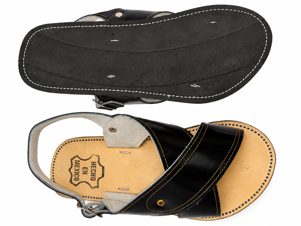 Men’s Authentic Mexican Leather Sandals – Black Cross-Strap Chameleon