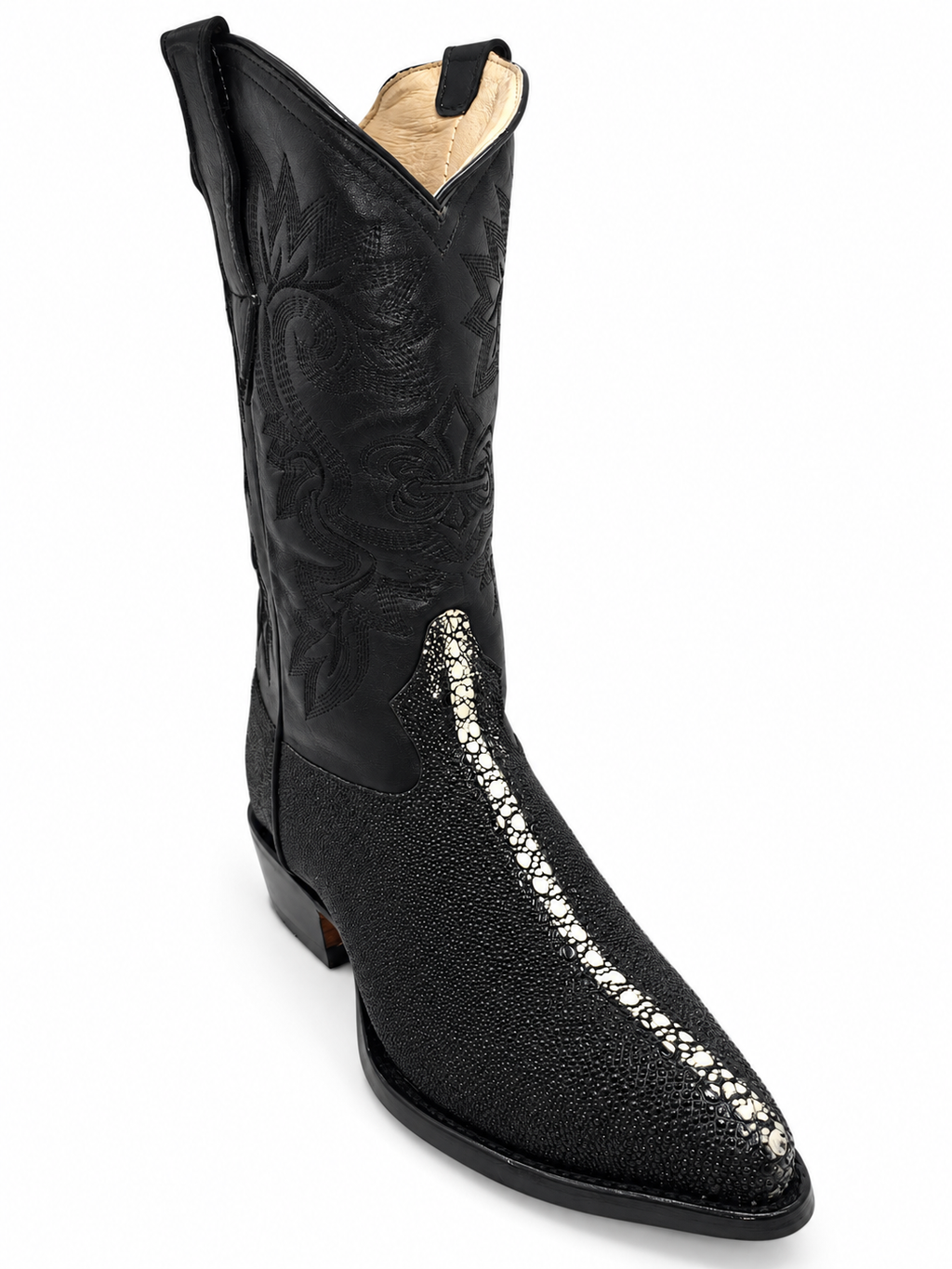 Men Genuine Cowhide Stingray Print Western Rodeo J Toe Leather Sole Boots