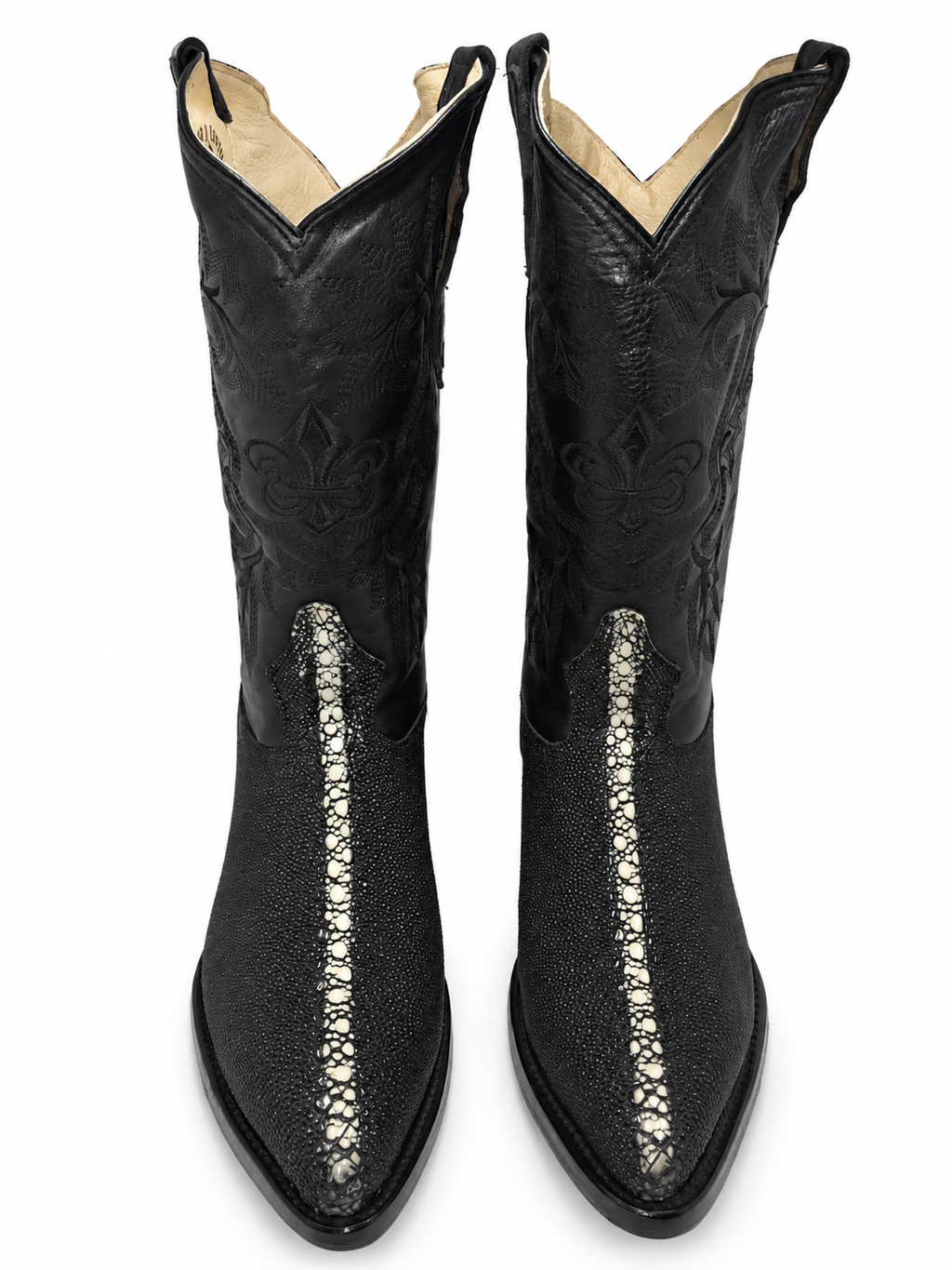 Men Genuine Cowhide Stingray Print Western Rodeo J Toe Leather Sole Boots