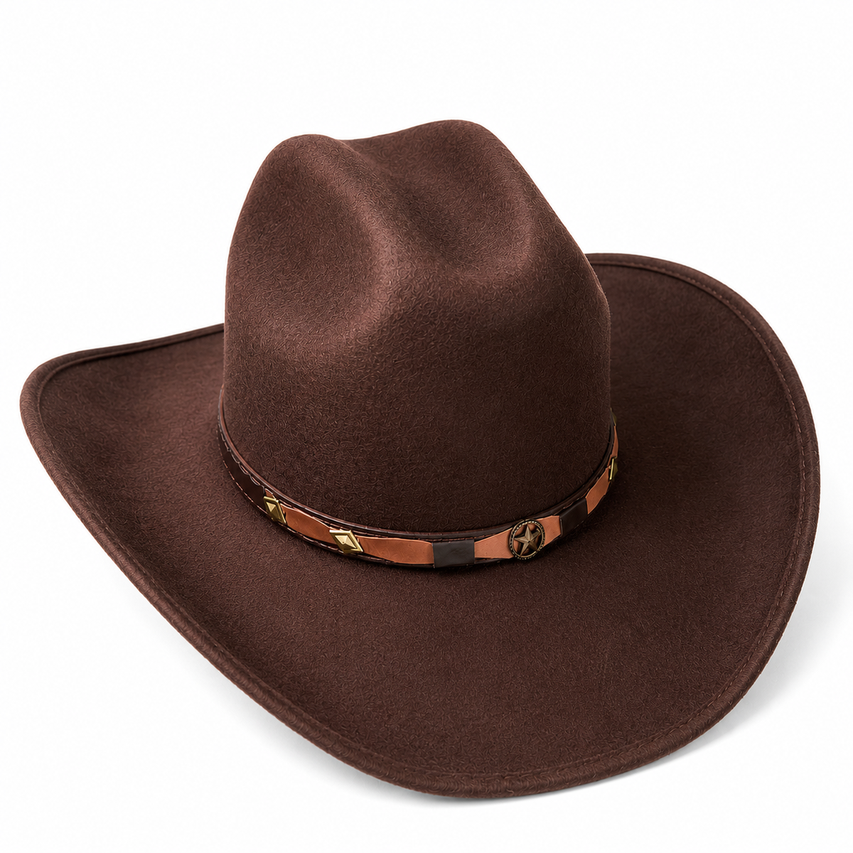 Men's Faux Felt Western Cowboy Hat Tejana Sombrero Texana Vaquero Sinaloa Brown