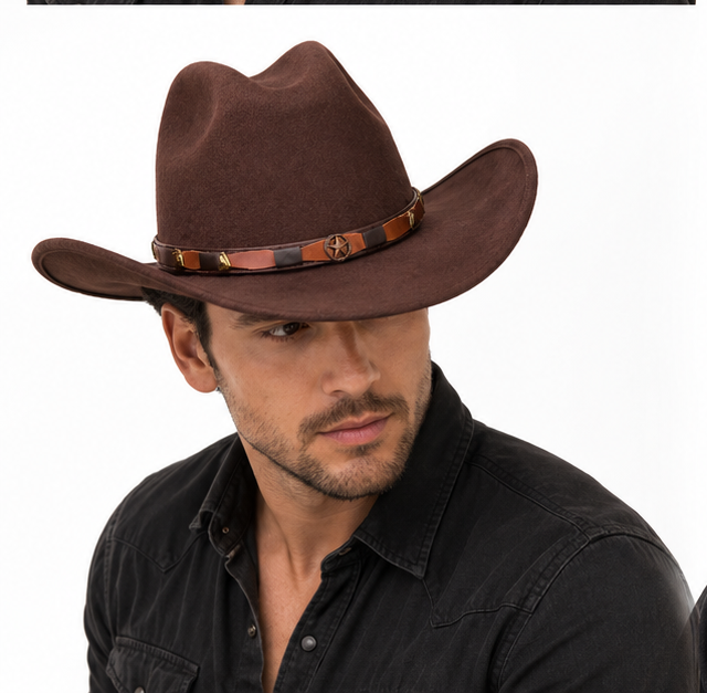 Men's Faux Felt Western Cowboy Hat Tejana Sombrero Texana Vaquero Sinaloa Brown