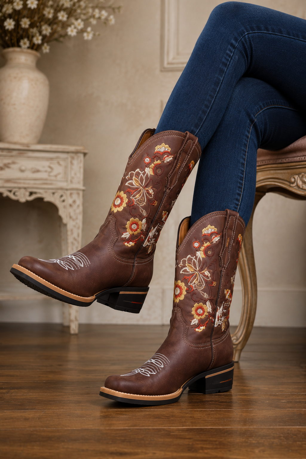 Women’s Genuine Leather Boots – Classic Casual Mid-Calf Boots with Durable Rubber Sole