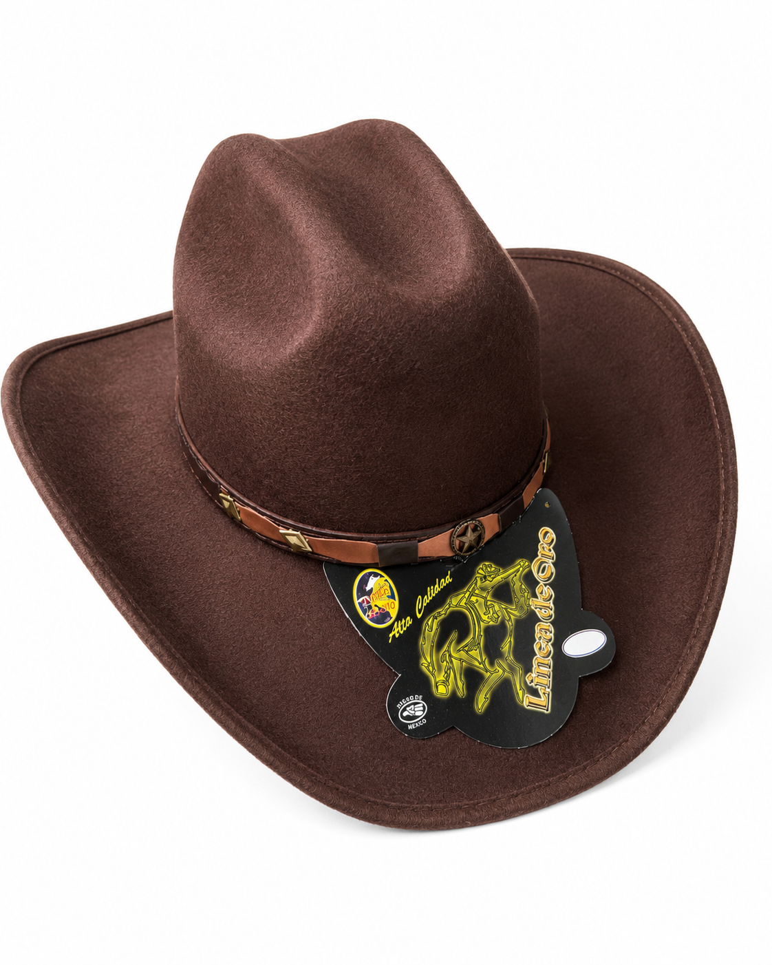 Men's Faux Felt Western Cowboy Hat Tejana Sombrero Texana Vaquero Sinaloa Brown